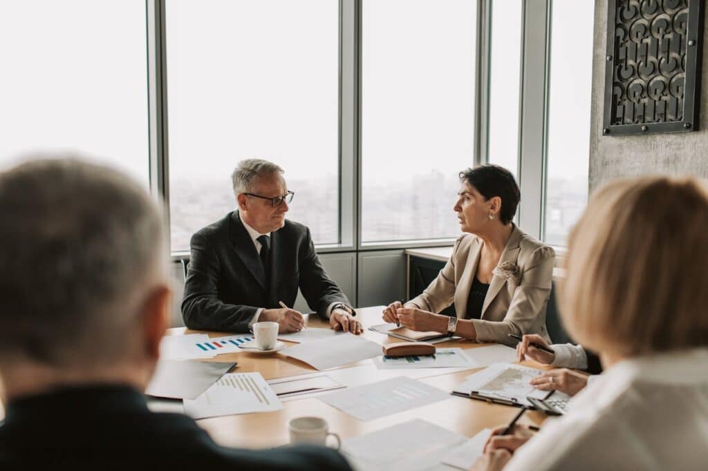 Photo of a corporate shareholder disagreement representing the complex disputes arising in commercial litigation.