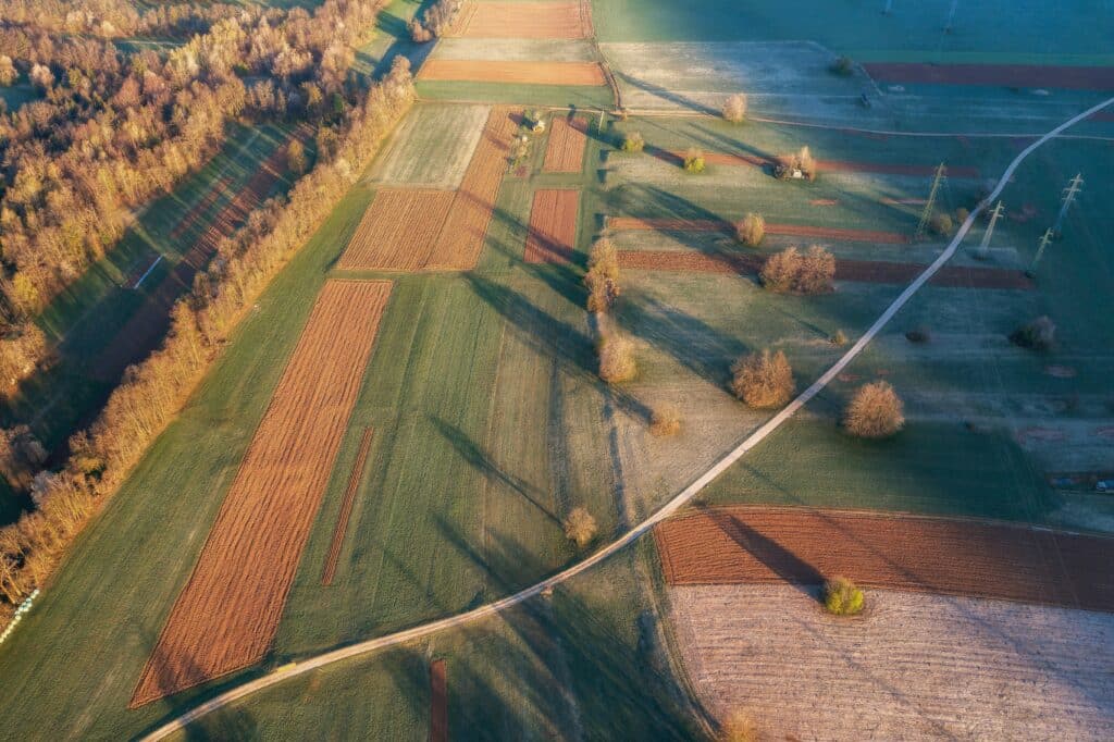 Aerial view of a parcel of agricultural land, representing errors in land purchase and sale agreements in BC