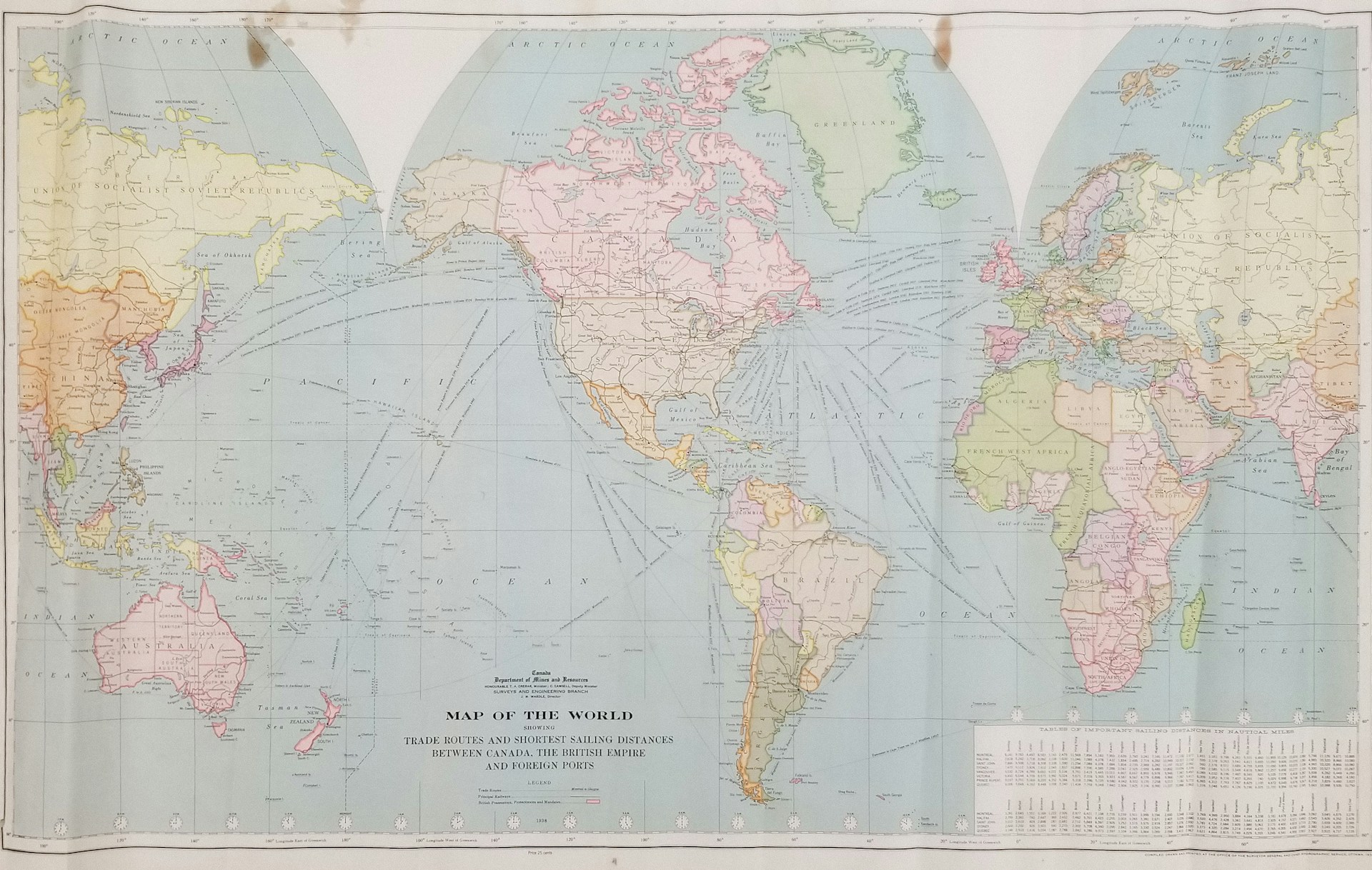 An antique world map from the late 19th or early 20th century, titled 